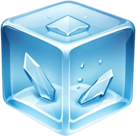 ice cube object icon, crystal clear ice, glossy, small frost details, 3D cartoon, soft shadow, mobile game icon style, centered, clean background, no text, no watermark emoji