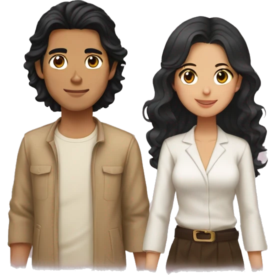 Japanese guy black hair and middle eastern girl tan skin and wavy hair couple  emoji