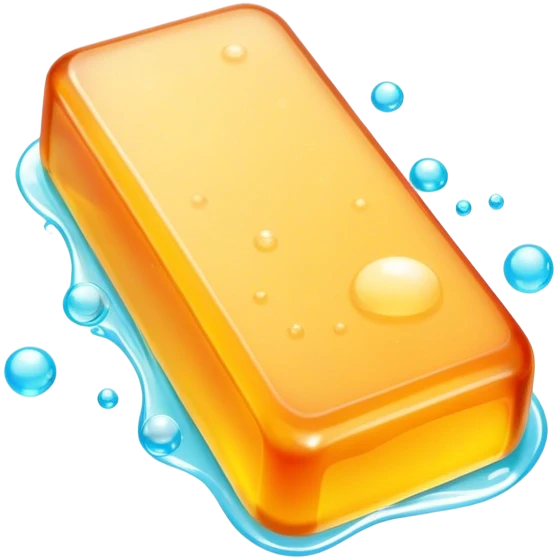 Soap making icon, soap bar with bubbles, melting ingredients like oils and lye, vibrant colors, minimalistic style, clean lines, transparent background. emoji