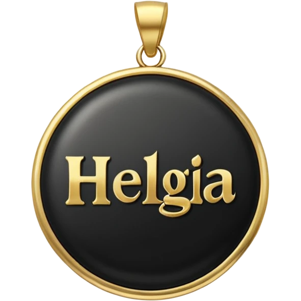 In black round stone of gold round pendant,the gold inscription "Helga" in large letters emoji