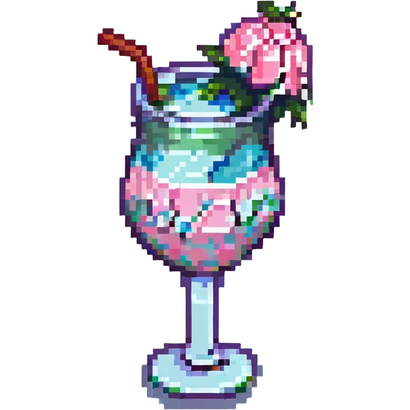 Sex on the beach cocktail, pastel colors, 8-bit style, retro gaming aesthetic emoji