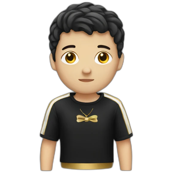 A white kid wearing black and gold emoji