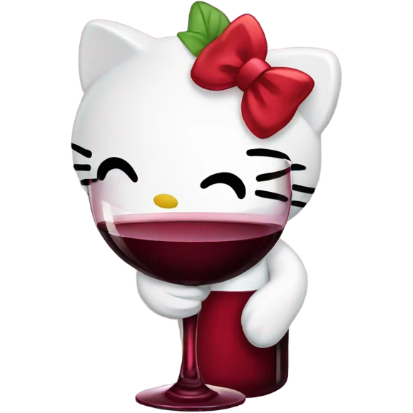 Hello Kitty drinking red wine emoji