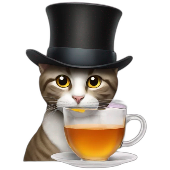 Cat with a top hat drinking tea emoji