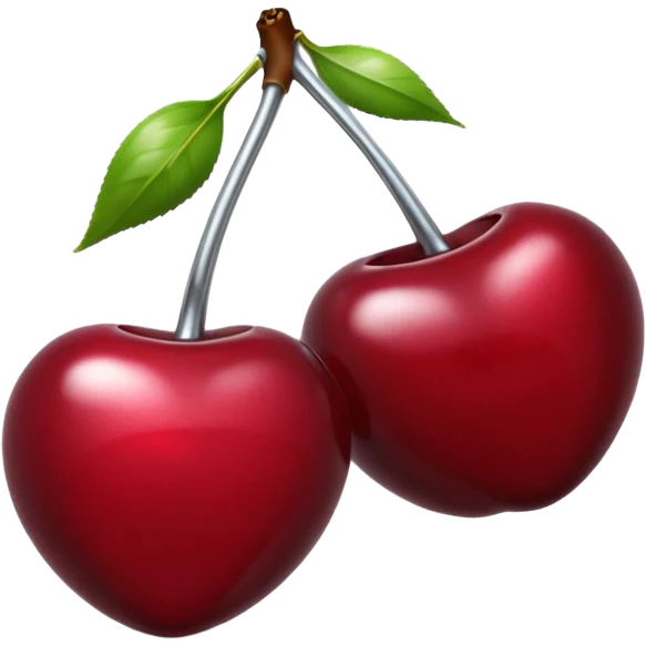 A pair of cherries emoji made of liquid silver chrome, smooth rounded shapes, glossy metallic surface, subtle sensual vibe, luxury sexy aesthetic, iOS emoji style, centered, clean white background emoji