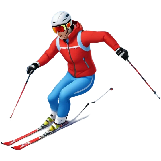 An icon featuring snowy peaks, pine trees, and a picturesque mountain landscape with a skier racing down a snow-covered slope. The sky is blue with soft clouds, capturing the thrill and beauty of alpine skiing. Transparent background highlights the excitement and serenity of winter sports. emoji