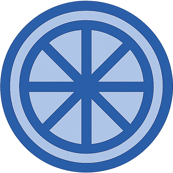 Create a simple citrus slice clip art in flat blue color style using the two blue colors from the reference image. The design should be minimal and have no text, with a transparent background. emoji