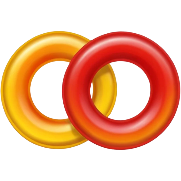 emoji de 2 gomitas en forma de aro una colo rojo y otra amarillo de muy gruesas  emoji