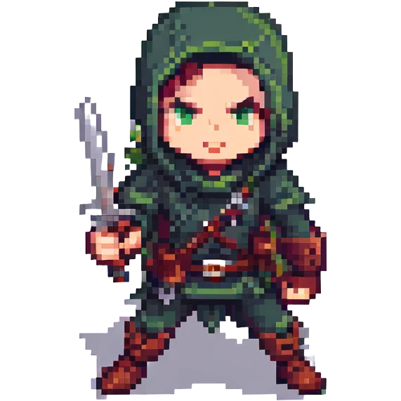 rogue character spritesheet, attack pose, pixel art style emoji