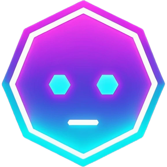 futuristic minimalistic glowing hexagon icon, neon purple and cyan glow, dark background, tech modern symbol, 1:1 aspect ratio, no face emoji