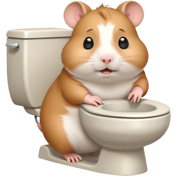 Cute chubby cartoon-style hamster sitting on toilet pooping looking as if he had an accident emoji