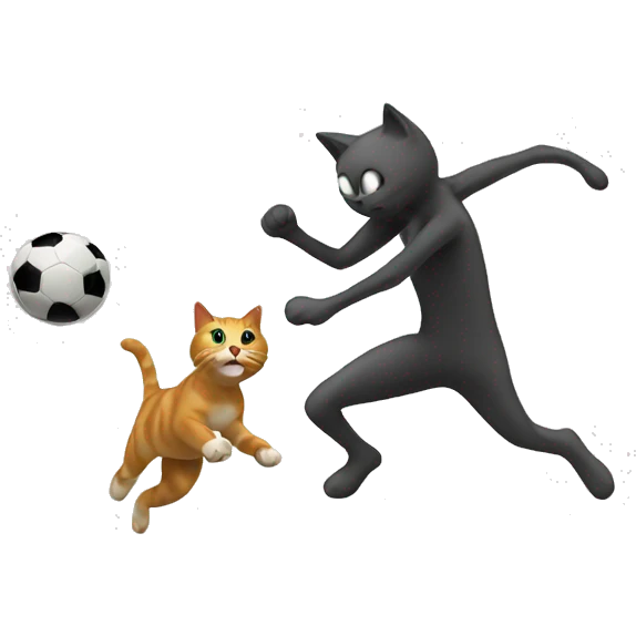 cat playing football and kicking ball to a stickman emoji