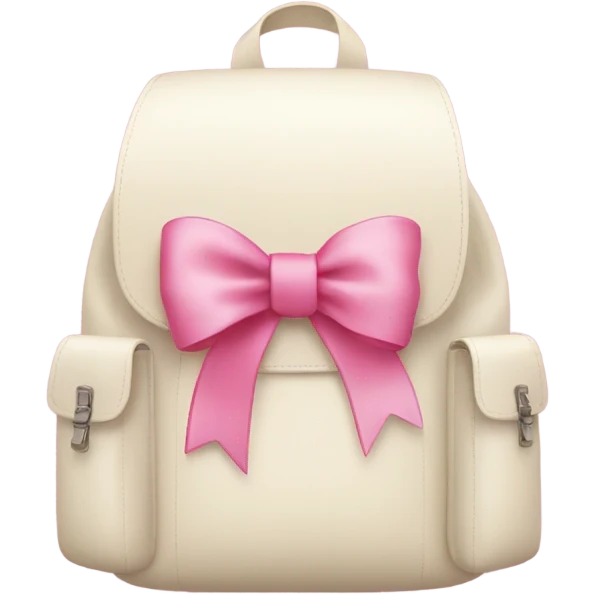 Cream color backpack with pink ribbon bow emoji