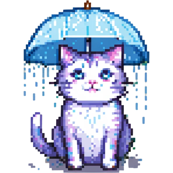 a cat in the rain, pixel art style, pixelated, rainy scene emoji
