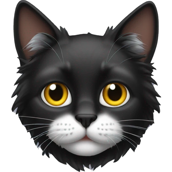 black cat long haired with muzzle half white emoji