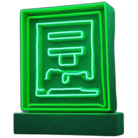 green neon sign in the form of a hieroglyphic 3d emoji