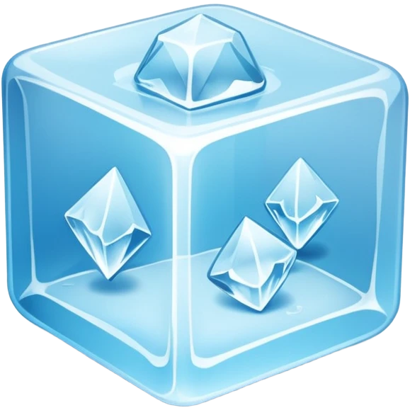 ice cube object icon, crystal clear ice, glossy, small frost details, 3D cartoon, soft shadow, mobile game icon style, centered, clean background, no text, no watermark emoji