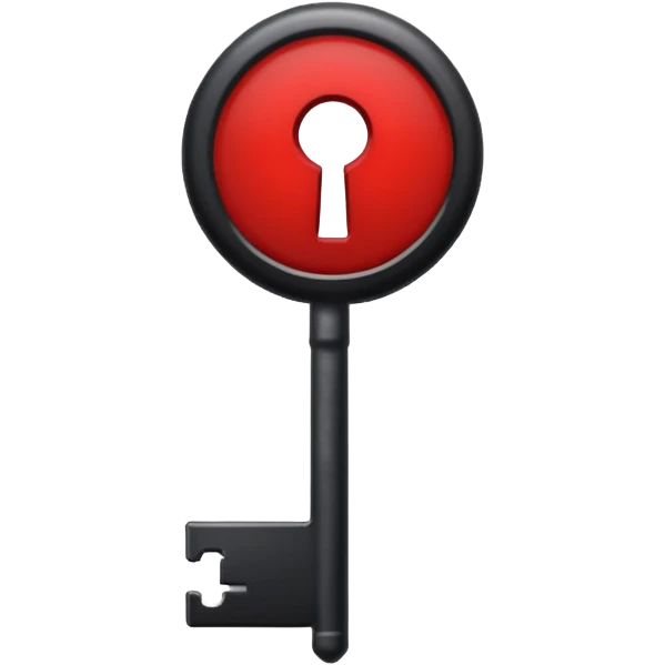 iOS sticker, dark key, black metal, red hole, minimal emoji