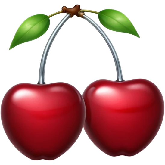 A pair of cherries emoji made of liquid silver chrome, smooth rounded shapes, glossy metallic surface, subtle sensual vibe, luxury sexy aesthetic, iOS emoji style, centered, clean white background emoji