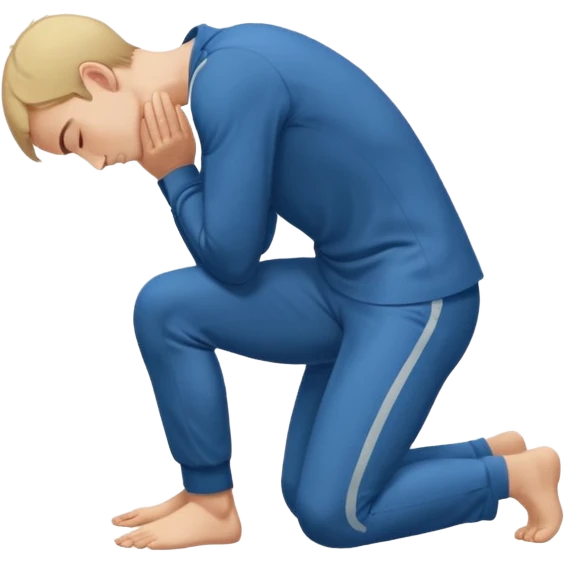 side view of a man kneeling on the ground with head and arms lowered, bowing deeply, gesture of respect or apology emoji
