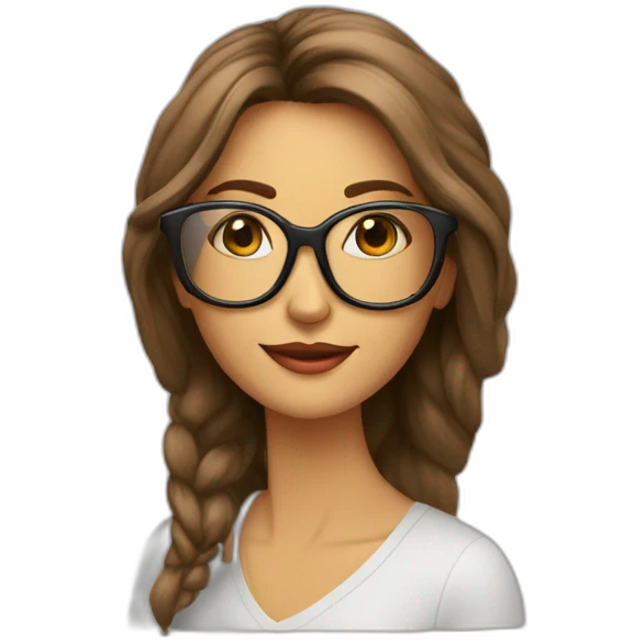 mujer pelo liso largo color castaño con lentes emoji
