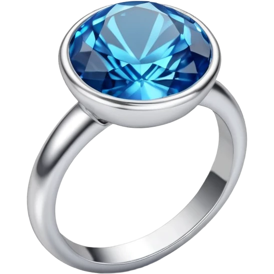 a silver ring with a blue gemstone, on a white background, in the style of iOS emoji, clean and minimalistic, high quality, 3D render, soft lighting, realistic reflections emoji