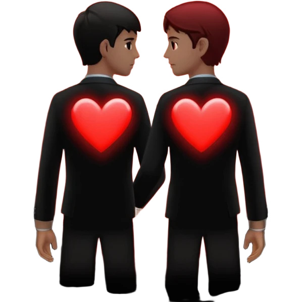 two silhouettes facing away from each other with a heart between emoji