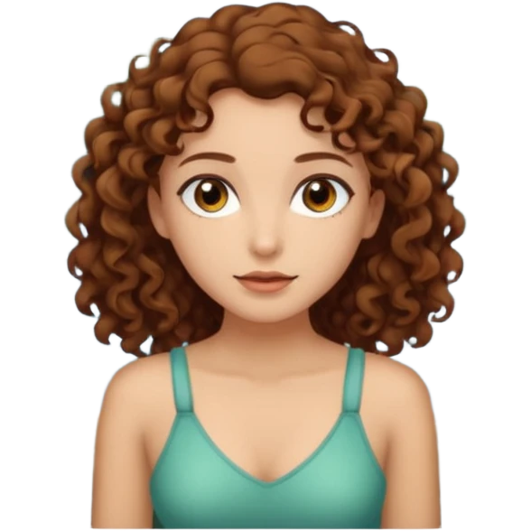 Sexy brown eyes, brown curly hair, white ethnicity half syren resting at shore of a lake in the forest emoji