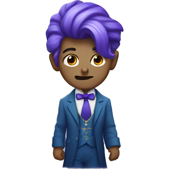 greedy genie with purple hair and blue suit and bow emoji