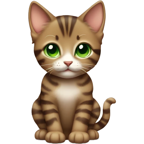 full body extremely cute kawaii brown tabby girl kitten with green eyes emoji