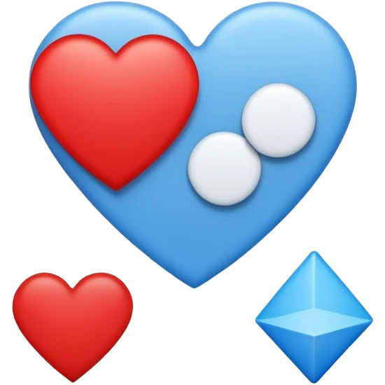 Red circle with light blue triangle by the top left and regular blue heart by the other side with two white circles with one red circle on the left white circle and blue on the other side emoji