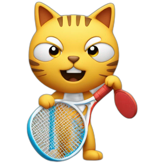 Plasticine cat with a tennis racket in his hand emoji