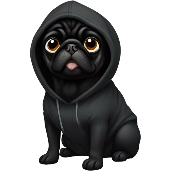 Black pug wearing a black hoodie emoji