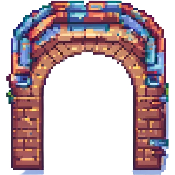 Pixel art gate with impossible shapes, inspired by M.C. Escher, detailed, isometric, no text emoji