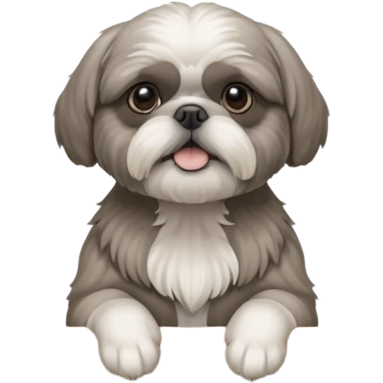 cute all grey shih tzuh behind window shades pulling them open with one paw and peeking through them emoji