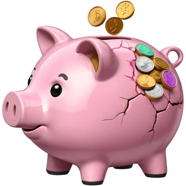 a piggy bank broken into two parts emoji