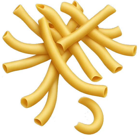 An emoji of a long macaroni pasta, slightly curved, with a smooth texture emoji