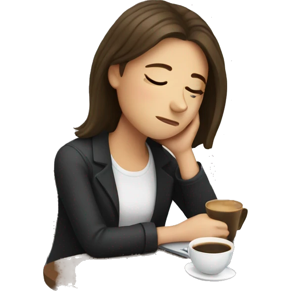 tired french girl with laptop drinking a lot of coffee emoji