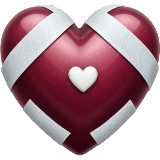 Dark burgundy sparkly heart, with one white bandage wrapped around it, high resolution emoji