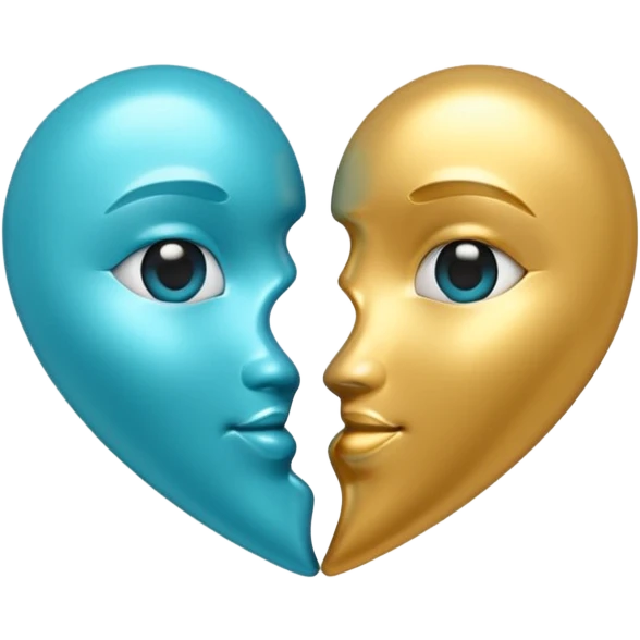 Gold and cyan heart kiss emoji