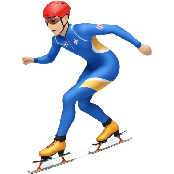 An icon showing a speed skater gliding on a professional oval ice track, captured in mid-motion with aerodynamic posture and sleek skates. The background features snowy mountains, flags, and a clear blue sky. Transparent background reflects the speed and elegance of the sport. emoji