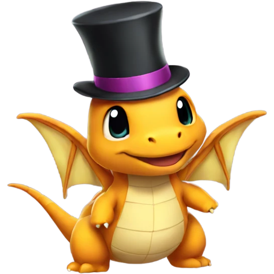 Dragonite wearing a top hat emoji