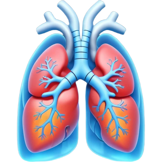 A 3D cartoon glowing digital lungs hologram with heartbeat lines, blue light effects, Memoji-style. emoji