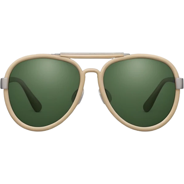 minimalist aviator sunglasses with light beige frame and dark green lenses, Apple emoji style, no text emoji
