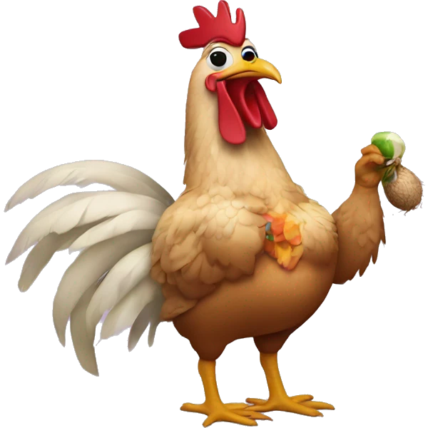 Chicken smoking wearing a coconut bra and crocs emoji