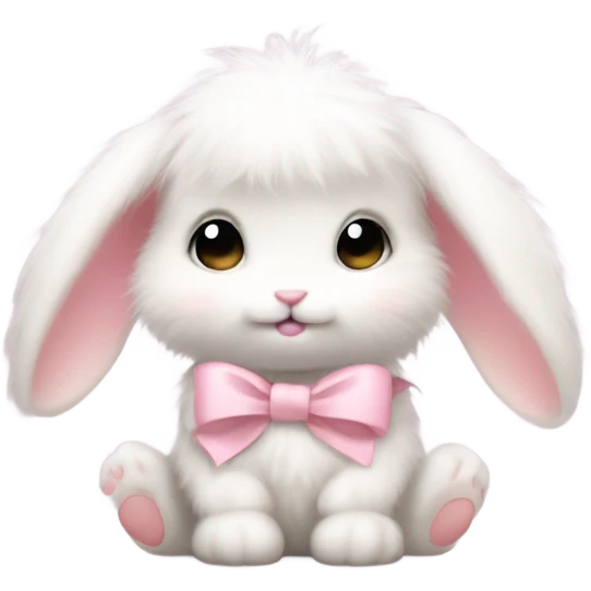 Fuzzy baby bunny with light pink bow emoji