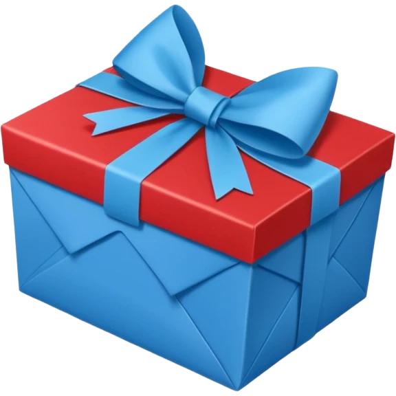 Cadeau rouge et bleu et avec dessus un étiquettes avec marqué en texte  : cadeau à la clé emoji