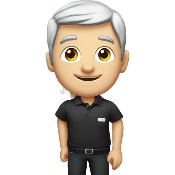 Technician with grey hair wearing a black polo shirt installs a TV onto the wall of an exhibition stand emoji