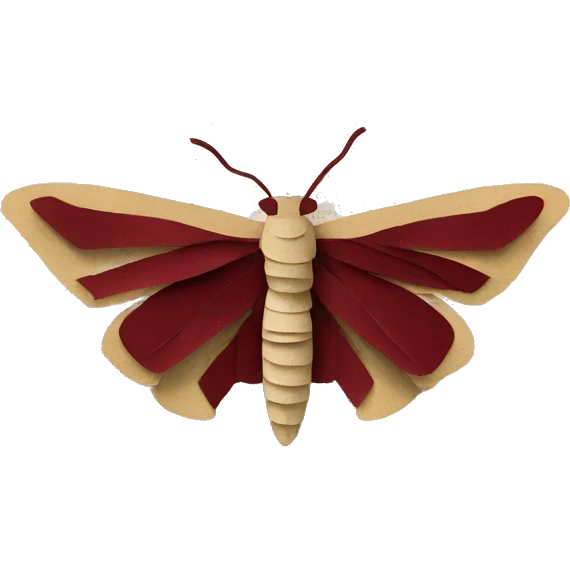 Moth made out of a book, book, newspaper, maroon ribbons emoji
