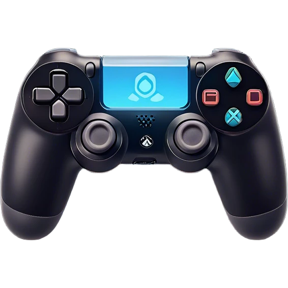 Clash of Clans aesthetic: Cinematic Playful PlayStation 4 DualShock Controller Portrait Emoji, rendered in a 3D vector-style similar to standard emojis with minimal shading and bold, simplified shapes. A compact, distinct form with signature details, softly glowing with a cutting-edge console technology charm. Simplified yet unmistakably iconic, highly detailed and consistent, glowing with a soft radiance and high shine. Stylized with a touch of technological advancement and a soft glowing outline, capturing the essence of a beloved gaming relic with a friendly, playful manner! emoji